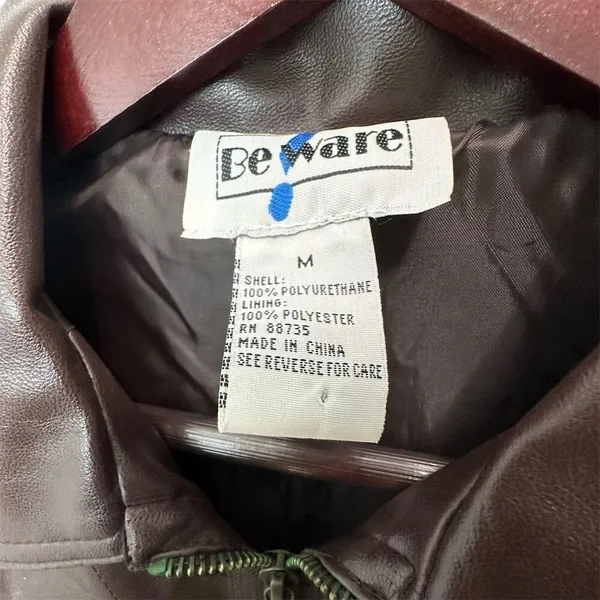 NEW Beware Women's Brown Utility Jacket Size M Faux Leather Biker Military‎ - Image 4