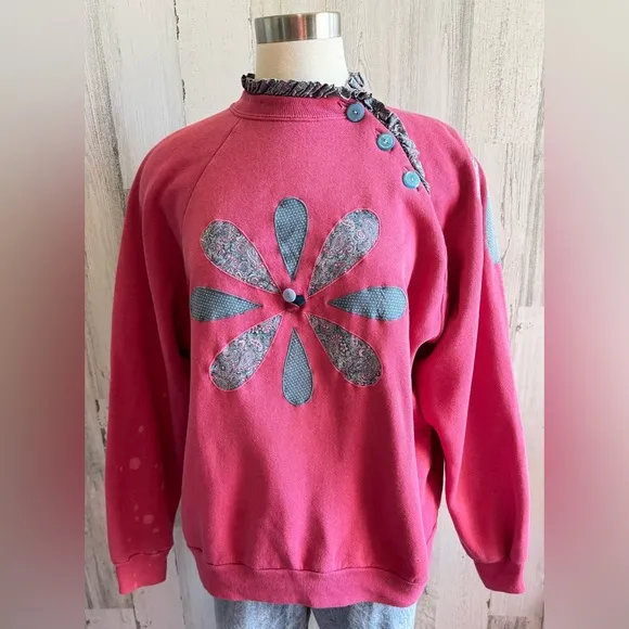 Vintage Floral Appliqué Cottagecore DIY Grunge Sweatshirt XL‎ Hanes Her Way - Image 7