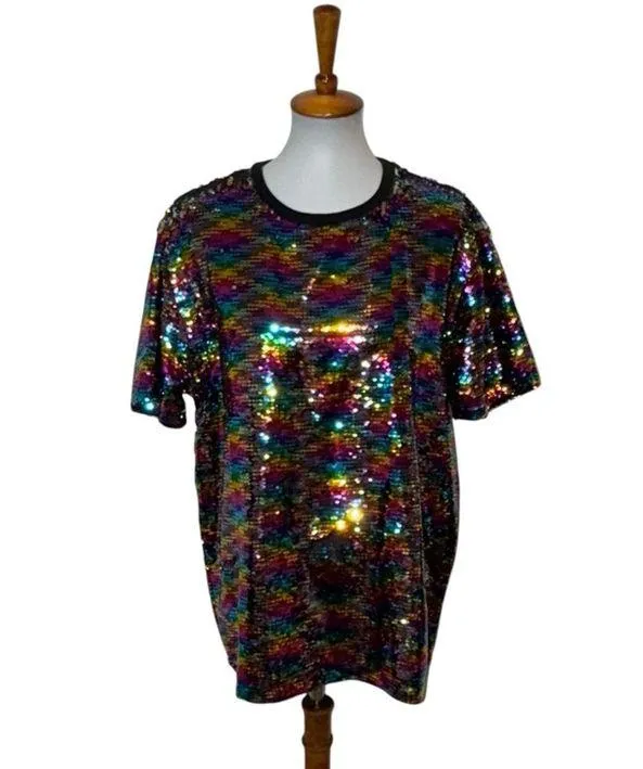 ASOS Rainbow All Over Sequins Shirt Size Medium - Image 4