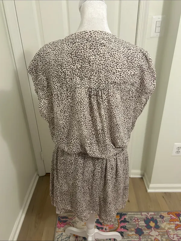 Rails Angelina Sand Cheetah Linen Blend Mini Dress New Size Medium Smocked - Image 7