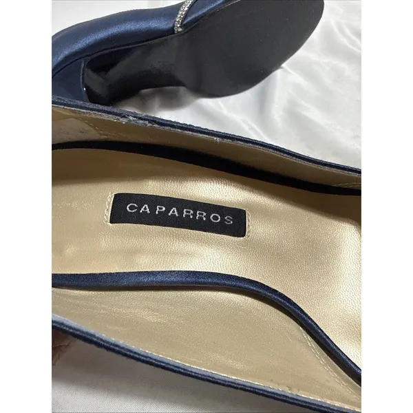 Caparros Blue Satin Shoes Women 5.5B Rhinestones Hells Formal Fashion - Image 7