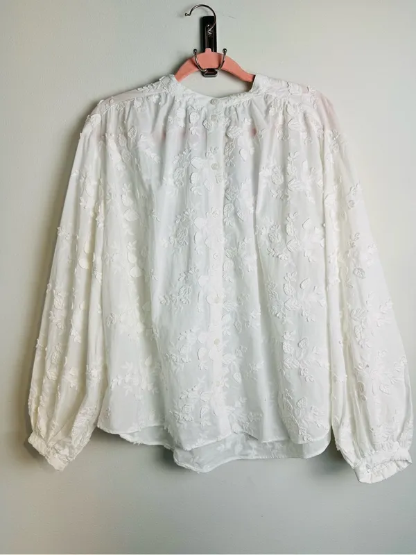 NWT & Other Stories White Floral Embroidered Cotton Blouse Size 10 - Image 7