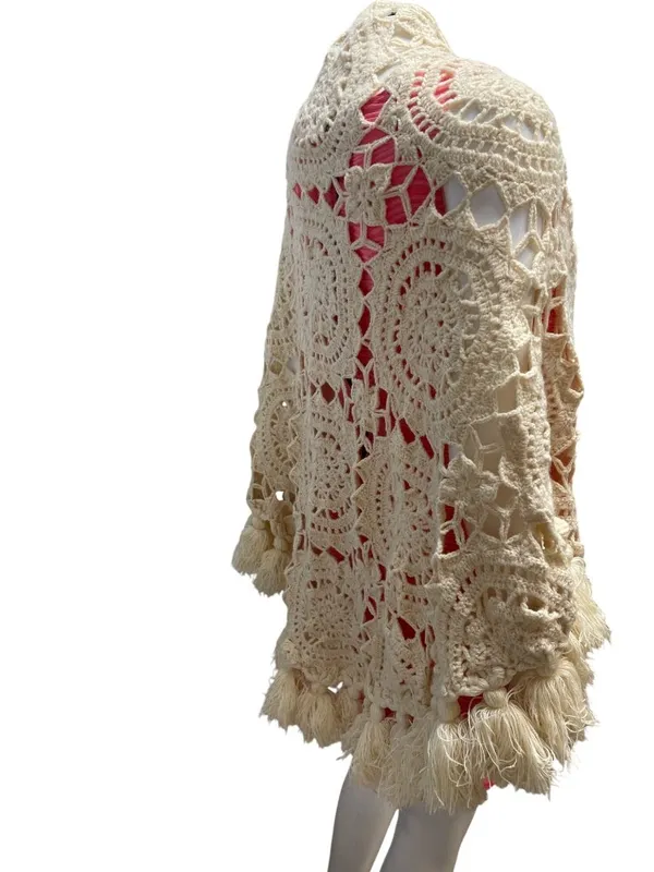 Free People wms cream beige crochet bohemian cardigan cover shawl OS SKU 10-792 - Image 5