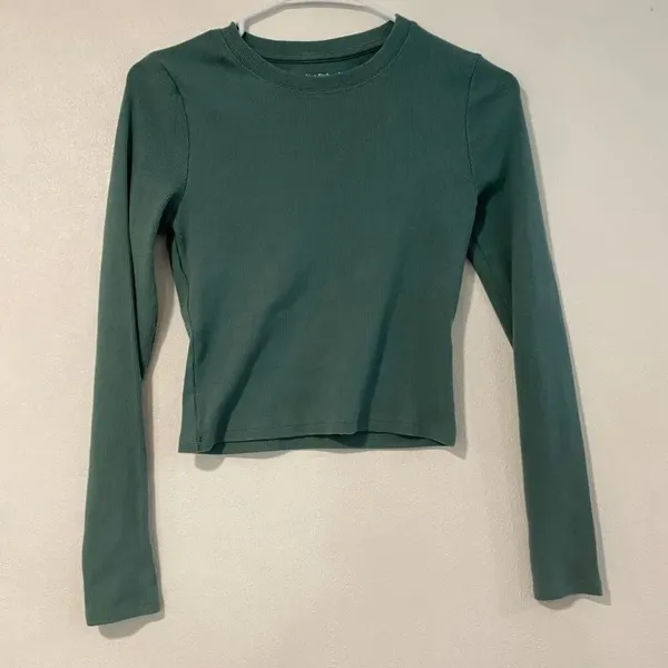 Abercrombie & Fitch Ribbed Cropped Long Sleeve Top Sage Green Size S - Image 2