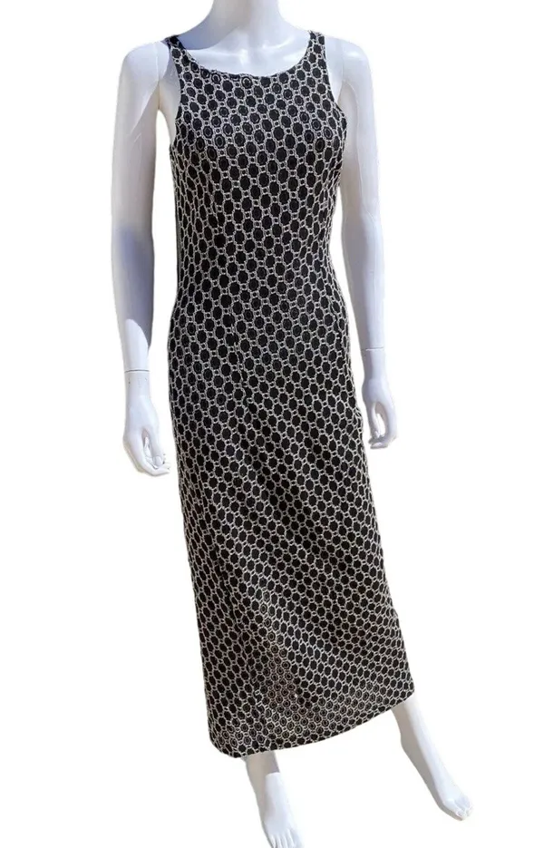 Vintage Maxi Dress Black Beaded Embroidered Sleeveless Slit 80s 90s Gothic - Image 13