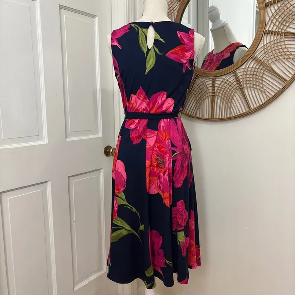 Shelby & Palmer Flare Floral Dress S Garden Party Career Belted‎ Church Travel - Image 3