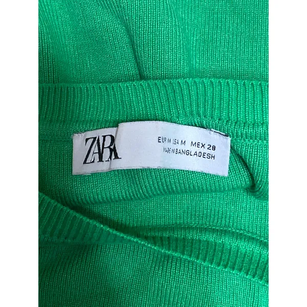 Zara Women's Green Rib Knit Crewneck Short Sleeve Crop Tee T-shirt Top Size M - Image 3