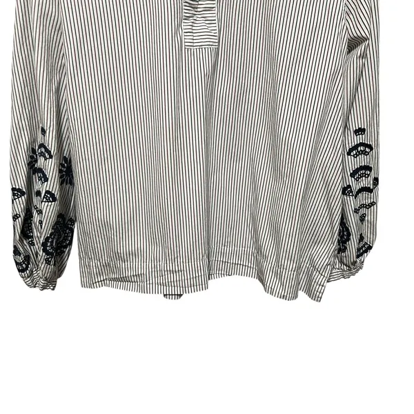 J Crew Womens Peasant Boho Cottage Top L Stripe Embroidered‎ Tie Back Parisian - Image 3