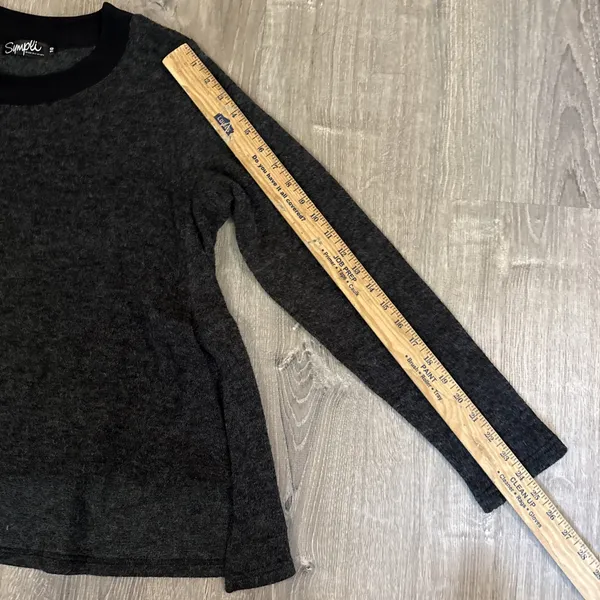 Sympli Top 10 Heathered Knit Sweater w/Black Trim Slit Sides asymmetrical - Image 8