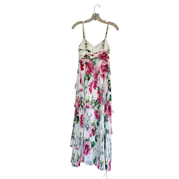 NWT Abercrombie & Fitch A&F Giselle Pleated Tiered Maxi Dress Satin White Floral - Image 8