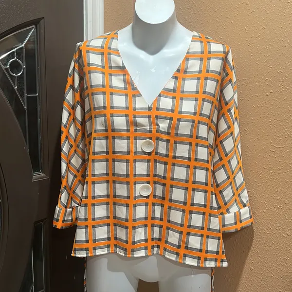 Zara orange plaid blouse - Image 3