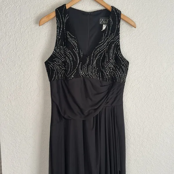 Alex Evenings Black Sleeveless Maxi Formal Dress Sparkle Event Wedding Party - Image 2