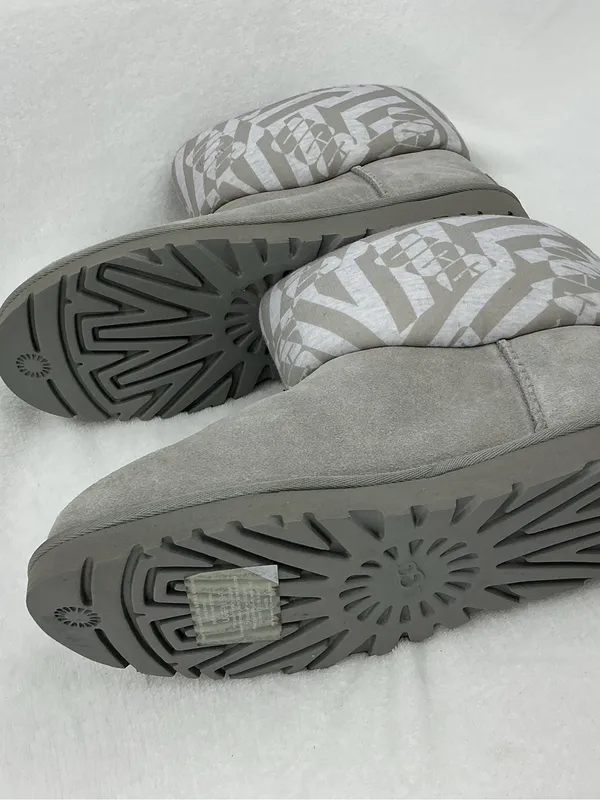 UGG Women's Light Gray Suede Ankle Boots with Patterned Padded Cuff B37 - Image 5