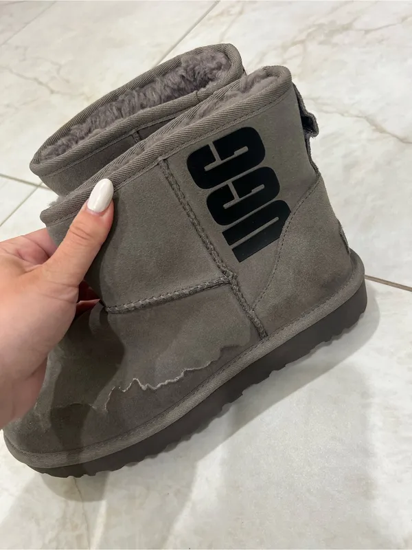 UGG Gray Classic Mini Rubber Logo Boots Size 8 US - Image 2