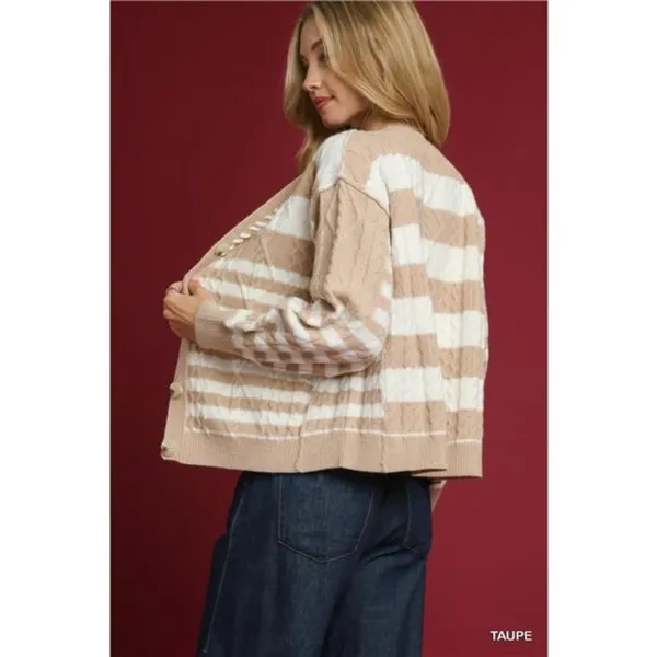 Umgee Cable-Knit Stripe Button-Up Cardigan‎ - Image 4
