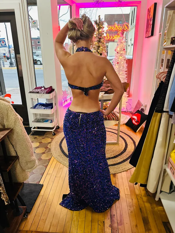 Purple Sequin Prom Dress Size M - Image 3