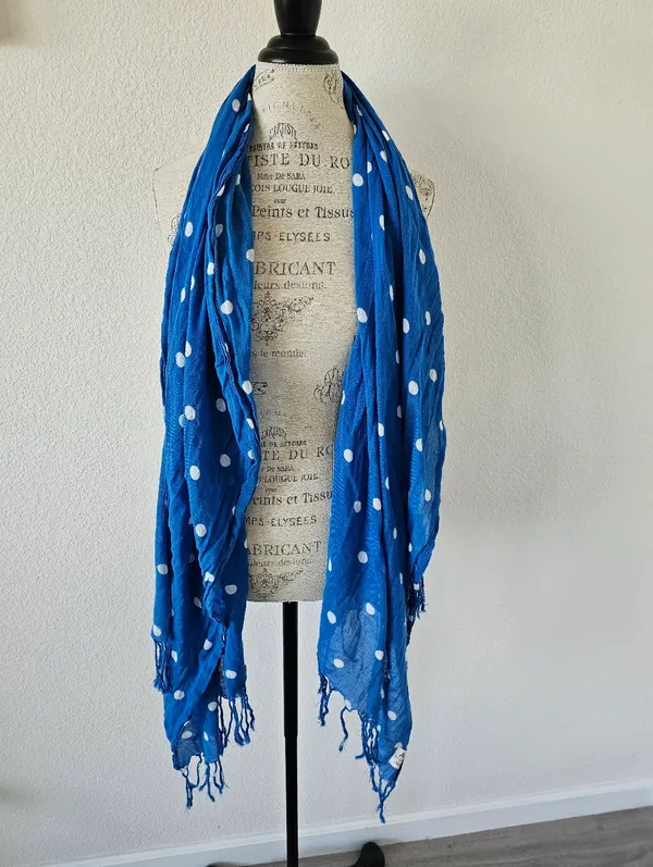 Abercrombie & Fitch A&F 1892 New York Blue White Polka Dot Fringe Scarf​ - Image 2
