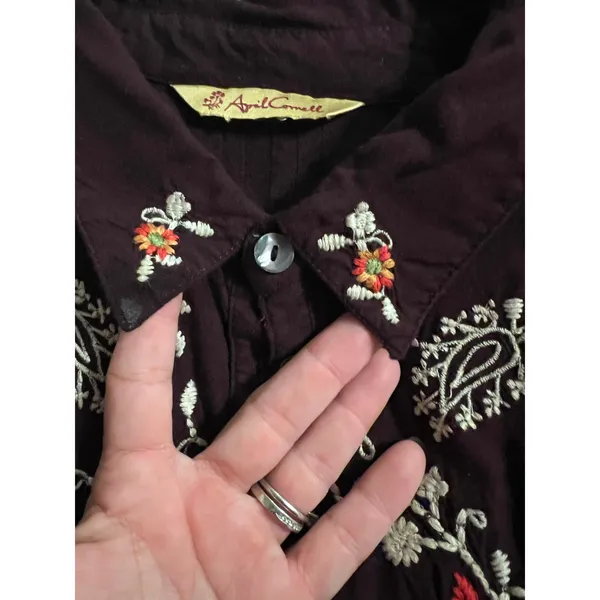 April Cornell tunic blouse Large embroidery brown fall Cottagecore boho Vintage - Image 2