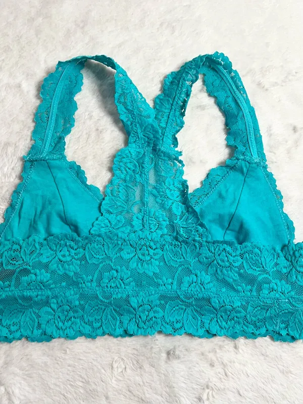 Teal Blue Lace Racerback Bralette Size Medium Aqua Wireless Comfort Lacy Stretch - Image 7