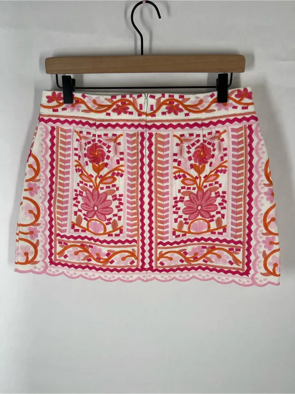 J.Marie Marina Embroidered Floral Mini Skirt Pink Orange White Size S - Image 6