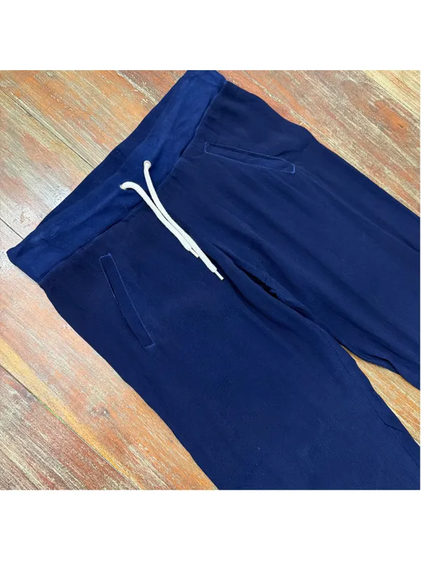 MONROW Navy Blue 100% Rayon Drawstring Loose Straight Leg Lounge Pants Womens XS - Image 2
