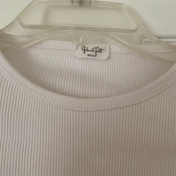 Brandy Melville John Galt White Long Sleeve Ribbed Round Neck Shirt Top - Image 2
