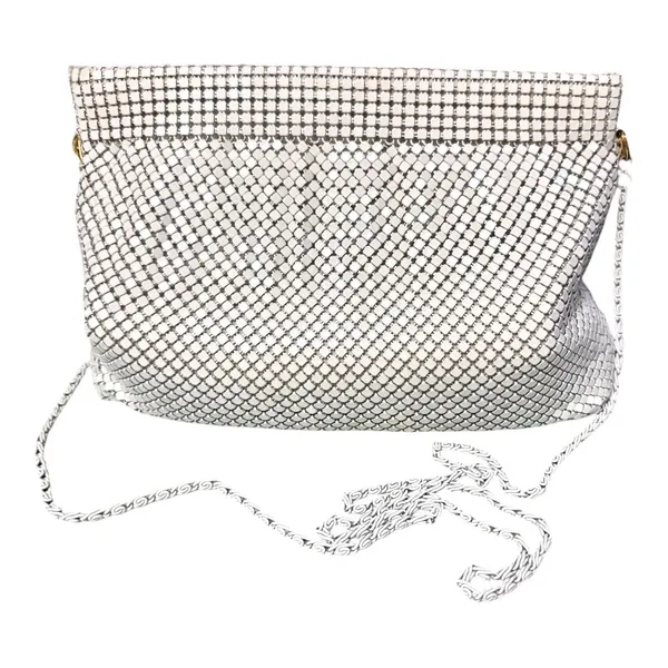 Unique Vintage Bags by Marlo 80s Glam White Metal Mesh Oversized Clutch Evening Bag Chain Strap - Image 3