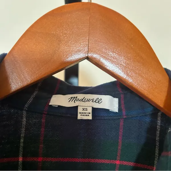 Madewell Flannel Oversized Ex-Boyfriend Shirt in Dark‎ Plaid 100% Cotton Size XS - Image 5