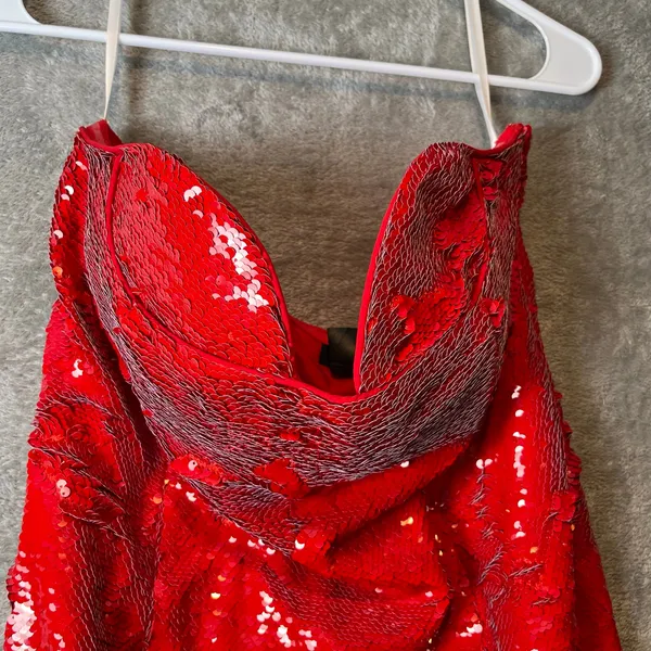 H:OURS X Revolve Cesca Midi Dress in Red Gaga Size‎ Large Sequins Romantic Sexy - Image 4