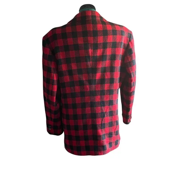 Vintage GAP Christmas Holiday Wool Blend Plaid Buffalo Check Red Black Blazer L‎ - Image 2