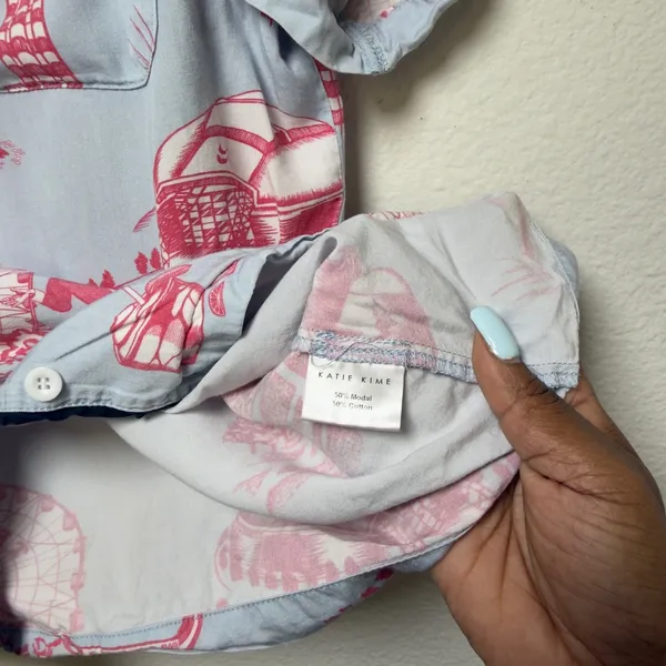 Katie Kime‎ Women Cotton Pajama Top Small Blue Pink Texas Toile Western Big Tex - Image 8
