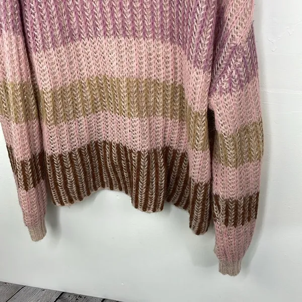 Democracy Chunky Knit V Neck Striped Relaxed Fit Sweater Pullover size XL - Image 10