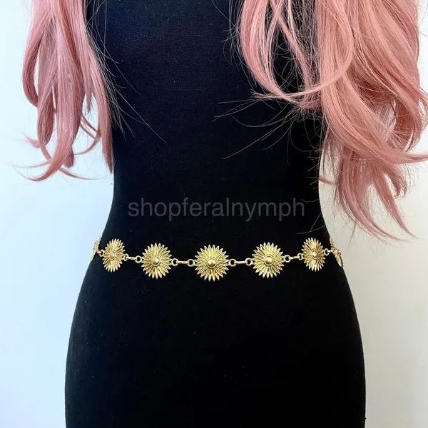 Gold Y2K Sunburst Celestial Boho Chain Belt, Fits 25-44.5 Inches, X7GA1268 - Image 5
