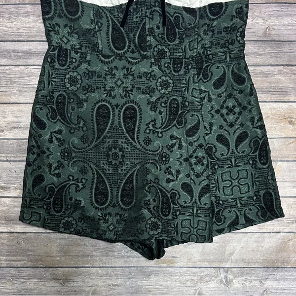 Urban Outfitters White Green Black Antoinette Strapless Brocade Paisley Romper - Image 3