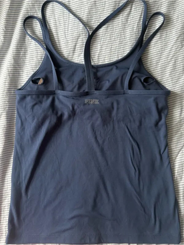 PINK - Victoria's Secret Women's Navy Strappy Tank Top - Image 4