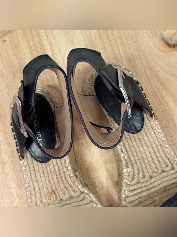 Antonio Melani Ankle Strap Espadrille Platform Leather Sandals Black 7.5 - Image 10
