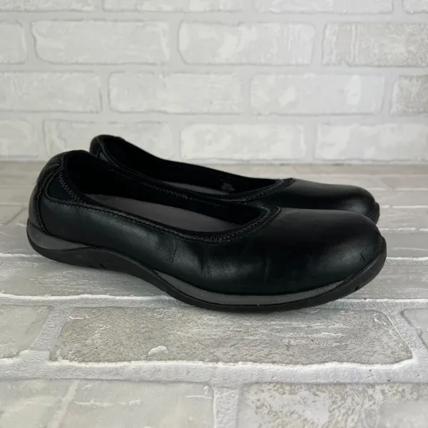 L.L. Bean Ballet Flats Shoes Womens 8 Black Leather Round Toe Slip On Sneakerina - Image 14