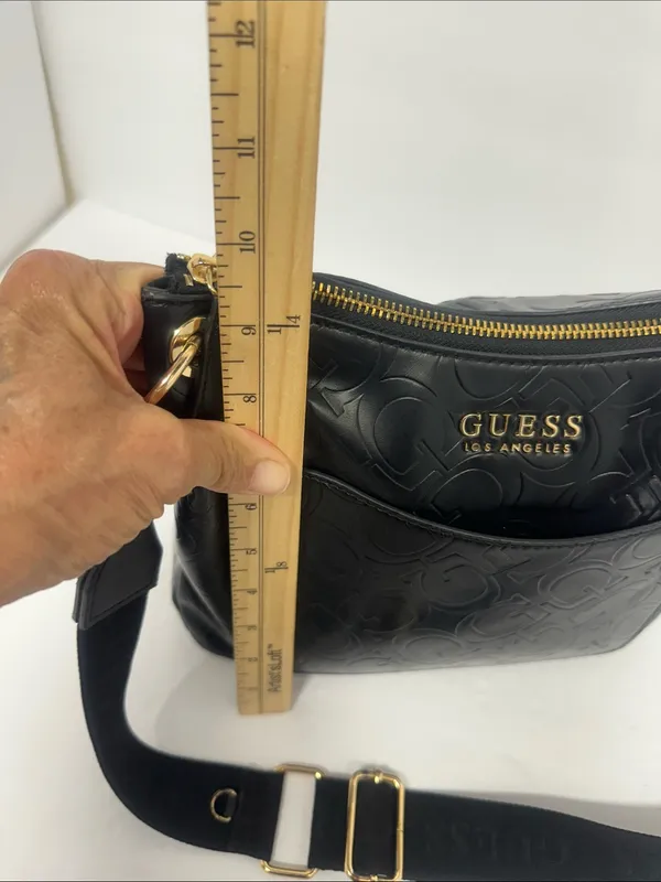 GUESS Black Embossed Logo Crossbody with Gold Hardware - Image 8