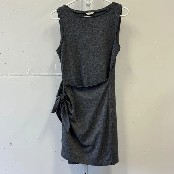 Club Monaco Women's Gray Stretch Dress Faux Wrap Self Side Tie Sheath Sz Small‎ - Image 2