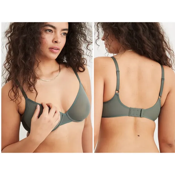 Aerie New SMOOTHEZ Mesh Unlined Underwire Balconette Bra Green Envy Size 36C - Image 14