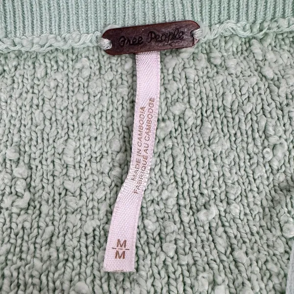 Free People Found My Friend Mint Green Boucle Knit Balloon Sleeve Sweater Medium - Image 5