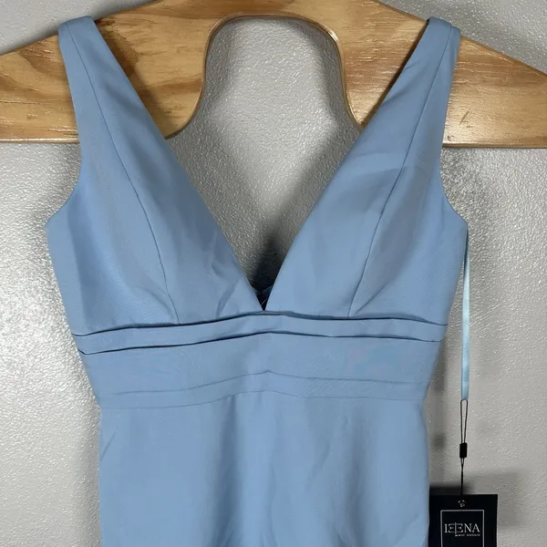 NEW Ieena Mac Duggal Formal Gown Midi Tea Length Dress 8 Dusty Blue Sleeveless - Image 2