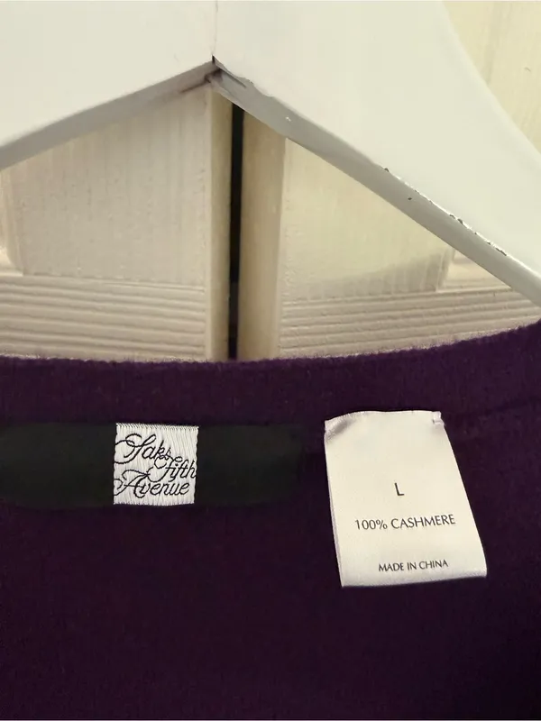 Saks Fifth Avenue Cashmere Cardigan Long Line Purple Sweater Size Large - Image 3