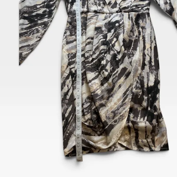 Entro Womens Abstract Brushstroke Print V-Neck Wrap Mini Dress Brown L D17405 - Image 5