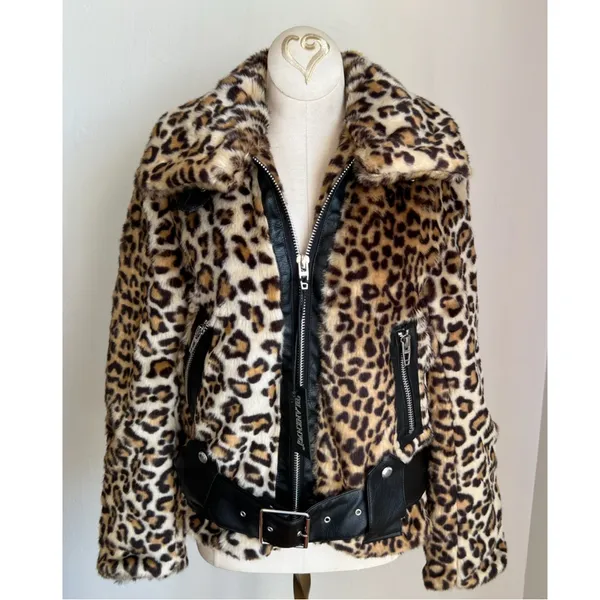 Blank NYC Note To Self Animal Print Faux Fur Jacket XS NEW Tags Mob wife - Image 4