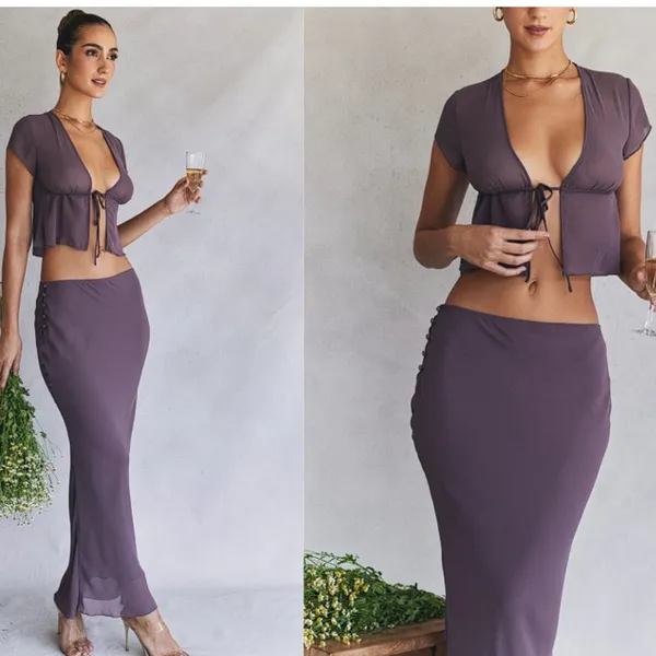 NWT House‎ of CB 'Maia' Dark Muave Tie Front Top Sz 4 $135 - Image 3