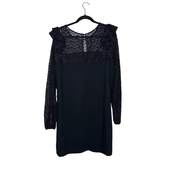 Lilly Pulitzer Lace Shift Dress Womens Large Black Excellent Ruffle Long Sleeve‎ - Image 3