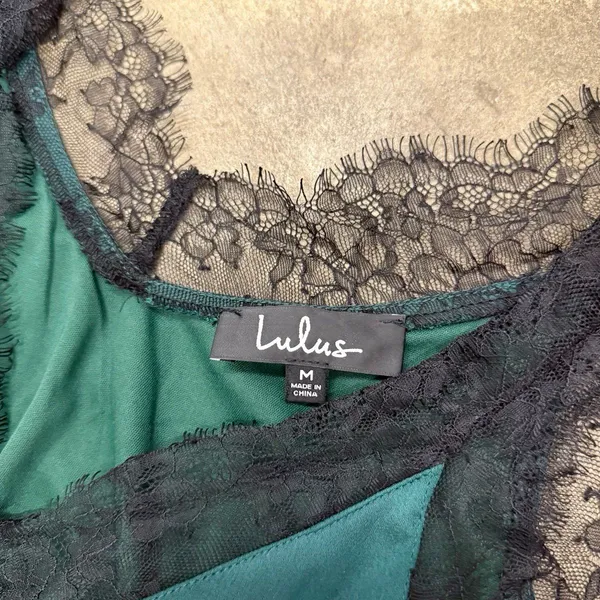 Lulus Forever My Love Emerald Green Satin Lace Sleeveless Swing Dress - Image 5