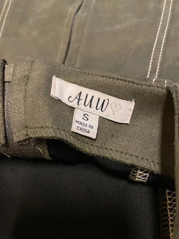 AUW Olive Green Faux Suede Mini Overall Dress with Silver Buckles Size Small - Image 10