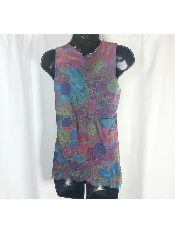 Daisy & Clover Paisley Nylon Pullover Babydoll Sleeveless Top - Image 4